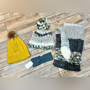 Sonoma Hat/Scarf Set, NWT Time and Tru Head band and a NWOT Yellow beanie